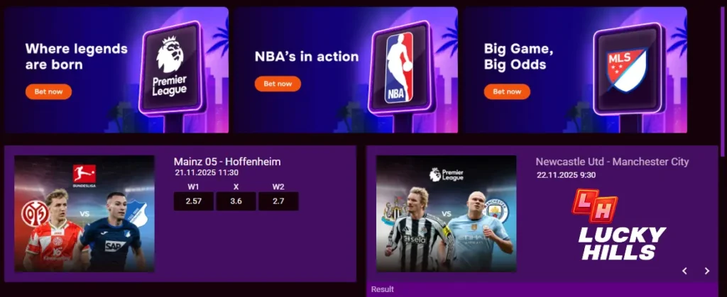 Sports betting options at Lucky Hills Casino