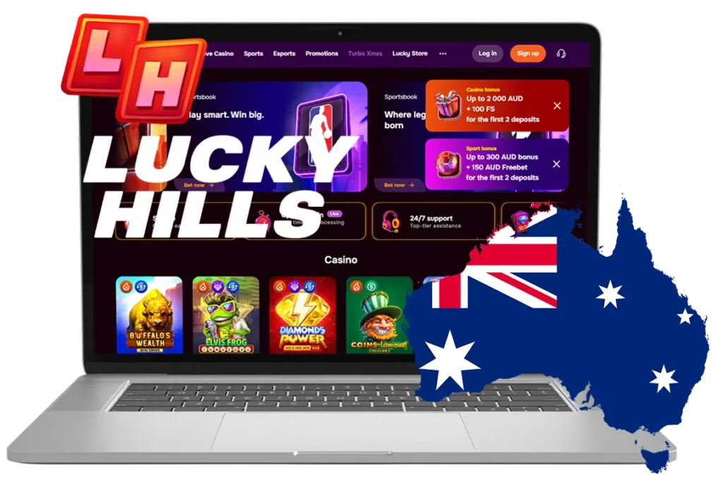 Lucky Hills Casino homepage interface with top games