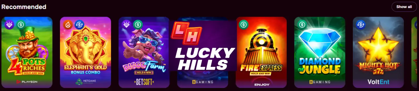 Variety of online pokies at Lucky Hills Casino Australia