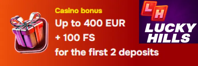 Lucky Hills Casino bonus chest with free spins and AUD